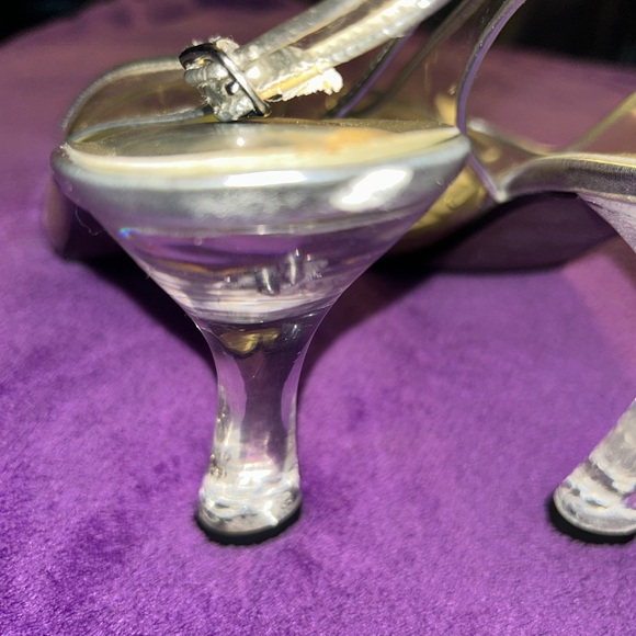 Bellini Metallic Silver Clear Strap Slingback Heels - Picture 4 of 6